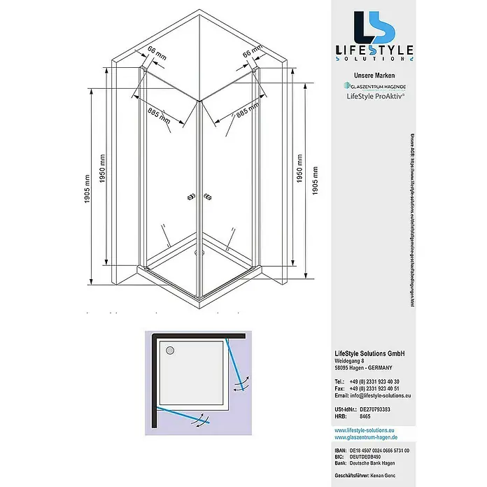 Glaszentrum Hagen Eckdusche 100x100x195 cm Zeus EckDuschkabine inkl. Tasse + Siphon - 100 x 100 x 195 cm, Imprägniert, Farblos, Stärke: 8 mm