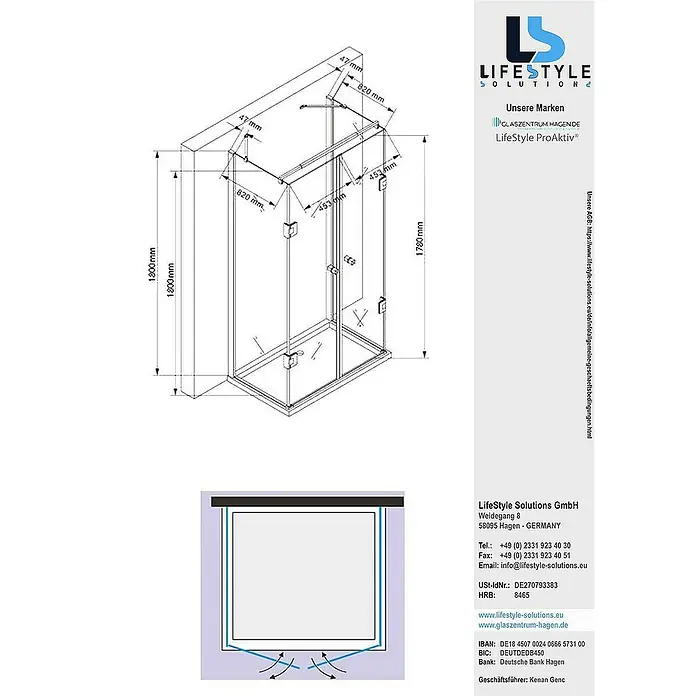 Glaszentrum Hagen U-Duschkabine 90x100x90x180 cm Ares U-Duschkabine inkl. Tasse - Eloxiert, Transparent