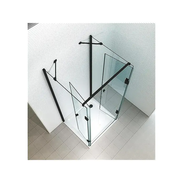 Glaszentrum Hagen U-Duschkabine 90x90x90x195 cm Ares U-Duschkabine Schwarz - Imprägniert, Farblos