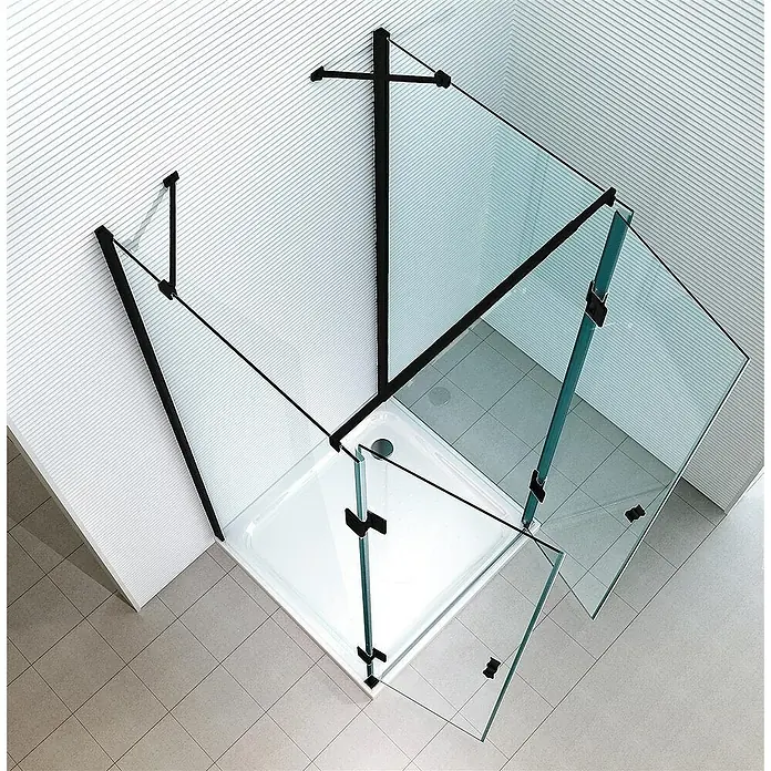 Glaszentrum Hagen U-Duschkabine 90x90x90x195 cm Ares U-Duschkabine Schwarz - Imprägniert, Farblos