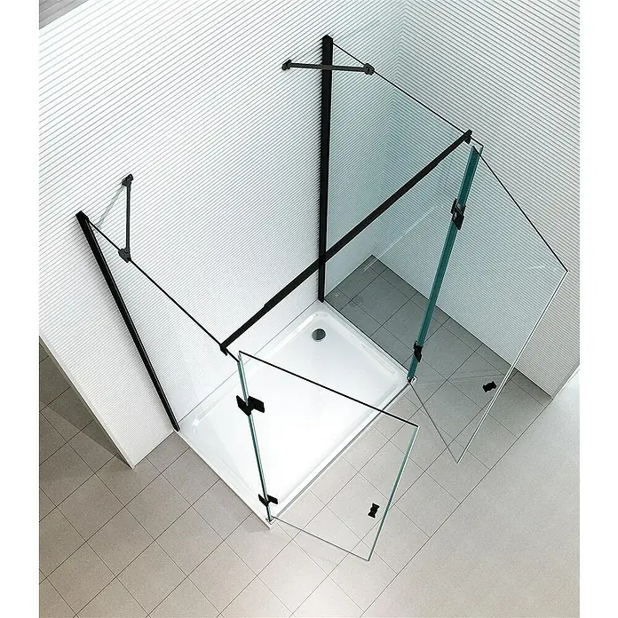 Glaszentrum Hagen U-Duschkabine 80x90x80x195 cm Ares U-Duschkabine Schwarz - Imprägniert, Farblos