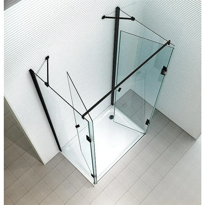 Glaszentrum Hagen U-Duschkabine 80x100x80x180 cm Ares U-Duschkabine Schwarz - Imprägniert, Farblos