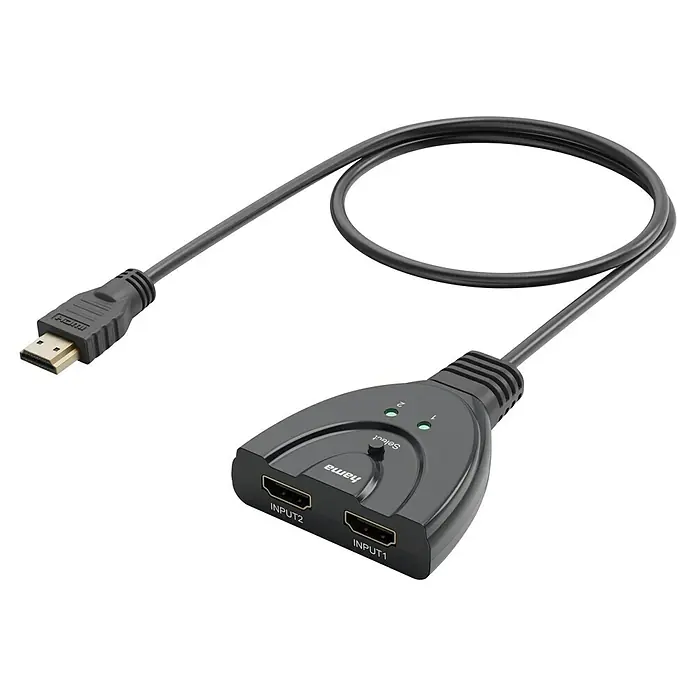 Hama HDMI-Kabel 00205323 4K 2x1 2x HDMI-Buchse - 1x HDMI-Stecker - Schwarz, 18 Gbit/s - HDMI-Umschalter mit zwei Eingängen und einem Ausgang. Ermöglicht die Verbindung von zwei HDMI-Quellen mit einem Anzeigegerät.
