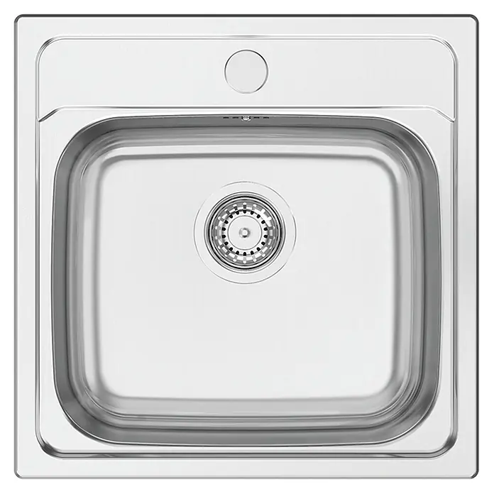 Rodi Fregadero encastrable New Manaus - 48 x 48 cm, Acero - Fregadero de acero inoxidable con superficie brillante y desagüe central. Ideal para cocinas modernas por su diseño minimalista.