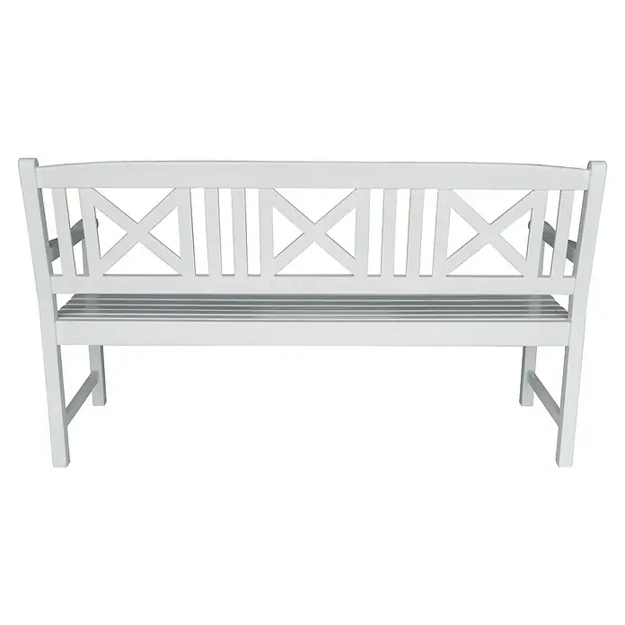 Prestige Home Living Outdoor Gartenbank - B x T x H: 150 x 61 x 89 cm, Akazie, Weiß - Weiße Gartenbank mit dekorativer Rückenlehne, ideal für entspannte Stunden im Freien. Die Bank ist robust und wetterfest.