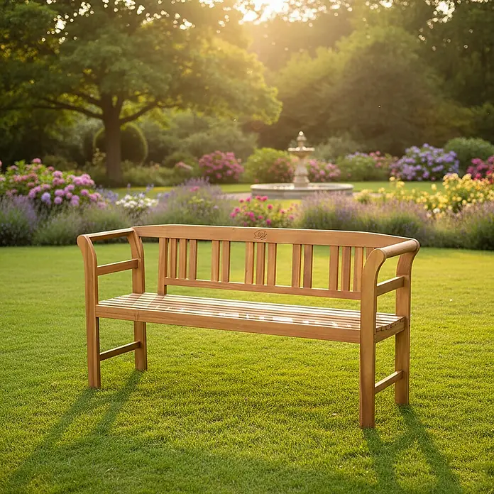 Prestige Home Living Outdoor Gartenbank Rose - B x T x H: 100 x 100 x 80 cm, Akazie, Braun - Eine einladende Gartenbank aus Holz steht im Grünen und lädt zum Verweilen ein. Die Bank ist das ideale Möbelstück für den Garten oder die Terrasse.