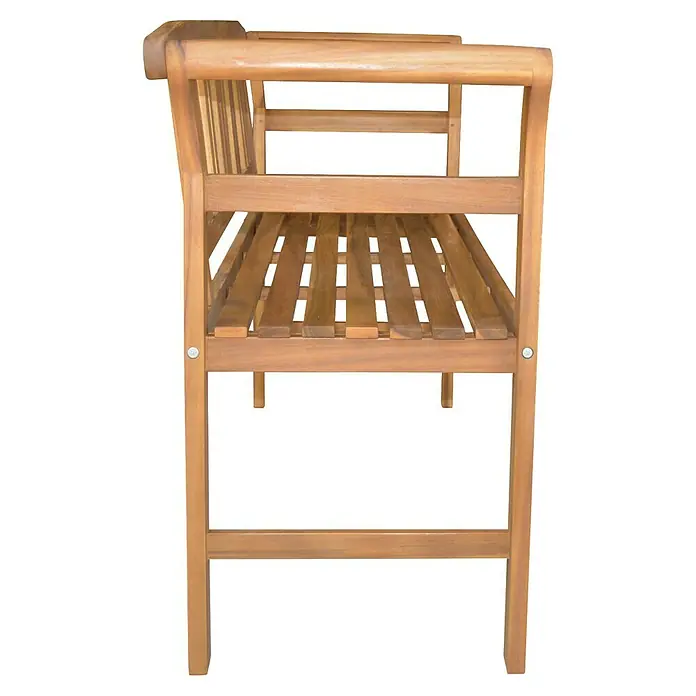 Prestige Home Living Outdoor Gartenbank Rose - B x T x H: 100 x 100 x 80 cm, Akazie, Braun - Bild einer Gartenbank aus Holz mit Lattenrost für Sitzfläche und Rückenlehne, ideal für den Außenbereich, robust und stilvoll.
