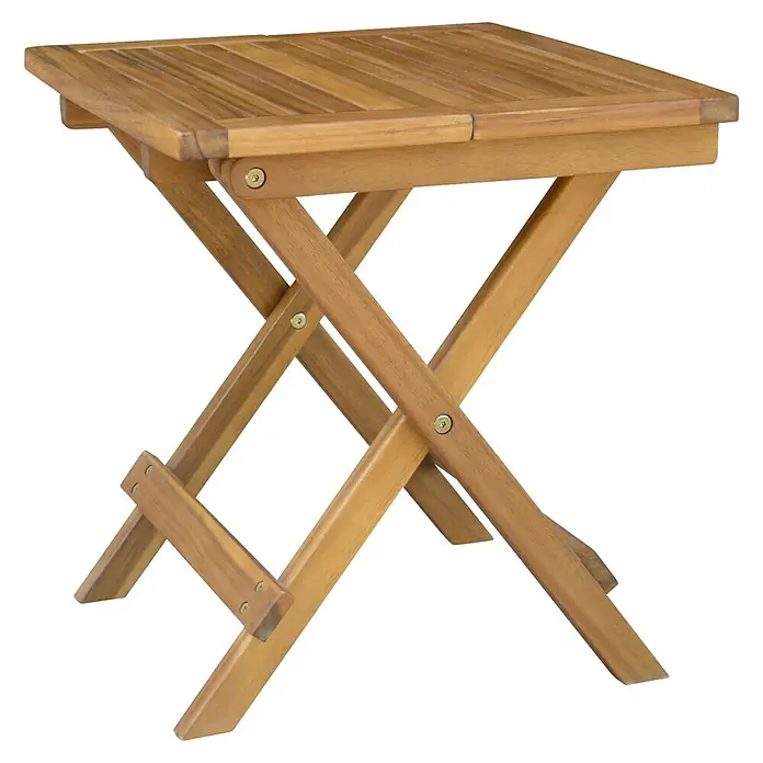 Prestige Home Living Outdoor Garten-Liegestuhl Set inkl. Beistelltisch -  - Auf dem Bild ist ein quadratischer, zusammenklappbarer Holztisch zu sehen, der sich ideal für den Innen- und Außenbereich eignet.