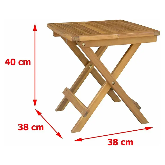 Prestige Home Living Outdoor Garten-Liegestuhl Set inkl. Beistelltisch -  - Abbildung eines Klapptisches aus Akazienholz mit den Maßen 40x38x38 cm.