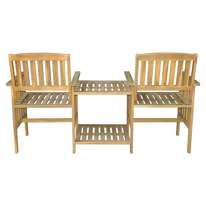 Prestige Home Living Outdoor Gartenbank - B x T x H: 163 x 63 x 91 cm, Akazie, Braun, mit Beistelltisch - Gartensitzgruppe aus Holz mit integriertem Tisch in der Mitte. Ideal für entspannte Stunden im Freien.