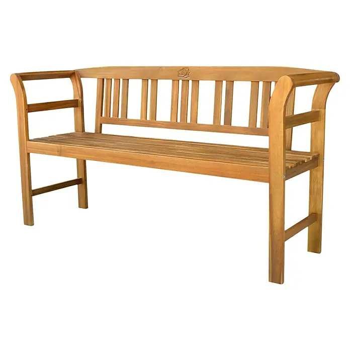 Prestige Home Living Outdoor Gartenbank Rose - B x T x H: 100 x 100 x 80 cm, Akazie, Braun - Bild einer hellbraunen Gartenbank aus Holz mit Armlehnen und Rückenlehne.