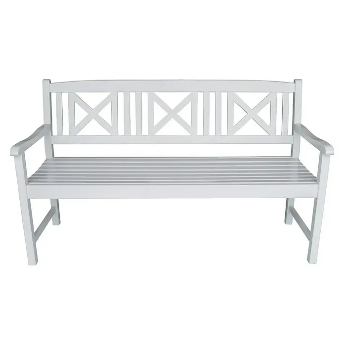Prestige Home Living Outdoor Gartenbank - B x T x H: 150 x 61 x 89 cm, Akazie, Weiß - Weiße Gartenbank mit Armlehnen und Rückenlehne mit X-förmigen Akzenten. Ideal für Entspannung im Freien.