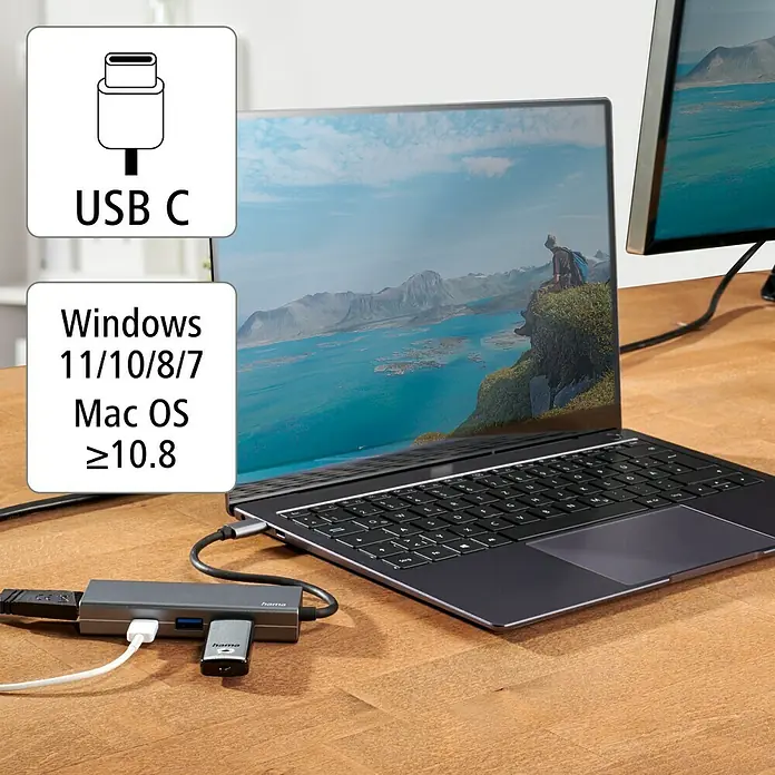 Hama USB-Reisestecker 1 x USB-C, 2 x USB-A, 1 x HDMI - L x B x H: 3,3 x 10 x 1,7 cm - USB-C-Hub von Hama für Windows und Mac OS mit mehreren Anschlüssen für vielseitige Konnektivität und einfache Datenübertragung.