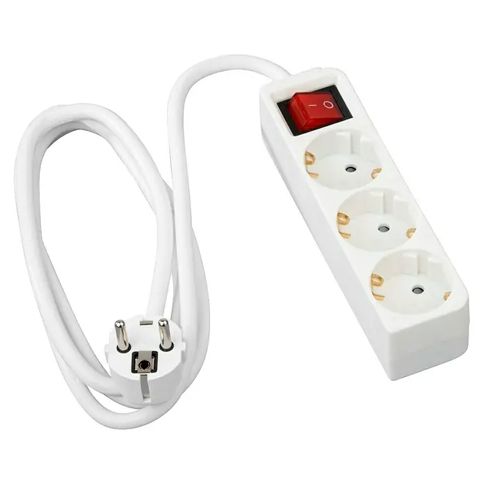 Hama Steckdosenleiste - Anzahl Steckdosen Schuko: 3 Stk., Weiß, Kabellänge: 1,4 m, Mit Schalter - Weiße Steckdosenleiste mit Schalter und Schutzkontaktstecker, ideal für den flexiblen Einsatz elektrischer Geräte.