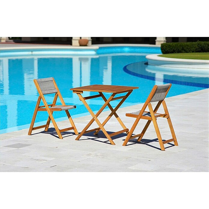 Conjunto de muebles de balcón Santorini (3 pzs., Madera de acacia/Cuerda sintética, Marrón/Gris) | BAUHAUS