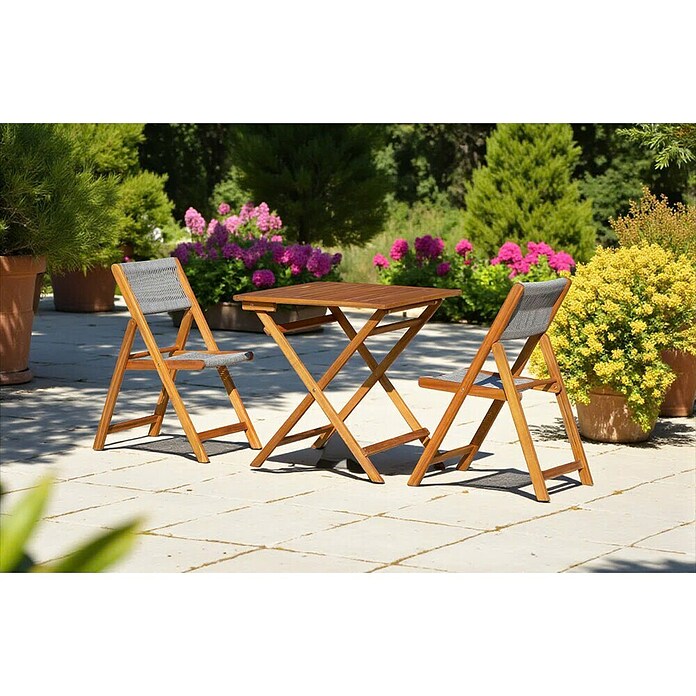 Conjunto de muebles de balcón Santorini (3 pzs., Madera de acacia/Cuerda sintética, Marrón/Gris) | BAUHAUS