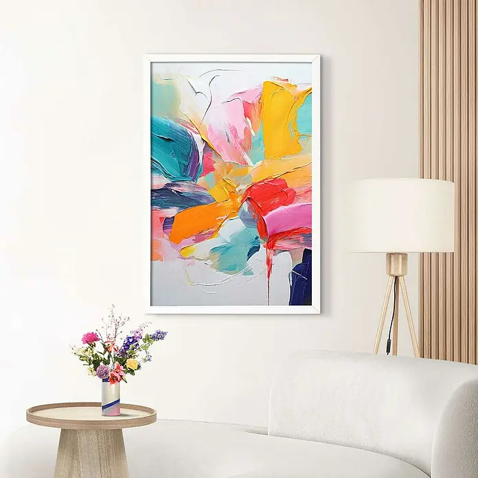 Reinders Holzrahmen - 61 x 91,5 cm, Weiß - Gerahmtes abstraktes Gemälde mit Farbtupfern in lebhaften Farben. Die moderne Kunst verleiht jedem Raum einen Hauch von Kreativität und Stil.
