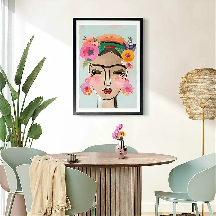 Reinders Holzrahmen - 50 x 70 cm, Schwarz - Das Frida Kahlo inspirierte Wandbild mit floralem Kopfschmuck verleiht jedem Raum eine künstlerische Note und ist ein echter Blickfang.