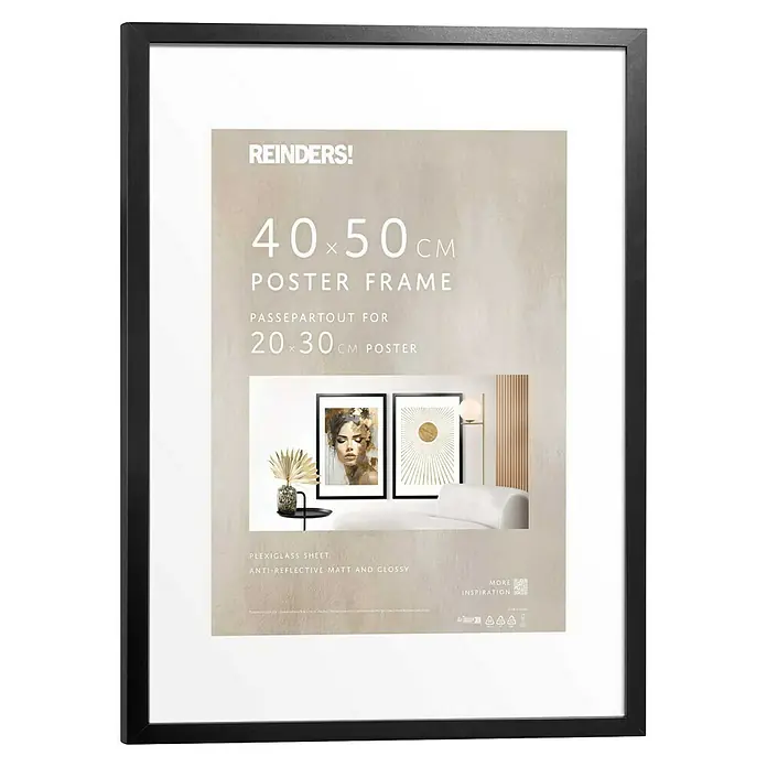Reinders Holzrahmen - 40 x 50 cm, Schwarz - Ein schwarzer 40x50 cm Bilderrahmen mit Passepartout für 20x30 cm Poster von REINDERS!, ideal zum stilvollen Präsentieren Ihrer Lieblingsbilder.