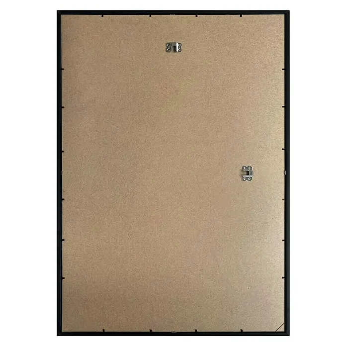 Reinders Holzrahmen - 50 x 70 cm, Schwarz - Rückseite eines gerahmten Bildes mit Aufhängern. Rückseite des Rahmens mit stabilem Aufhängesystem für eine sichere Wandmontage.