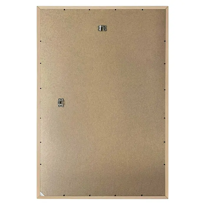 Reinders Holzrahmen - 61 x 91,5 cm, Buche - Rückseite eines hellen Holzbilderrahmens mit brauner Rückwandplatte und zwei Aufhängern zur Befestigung an der Wand.