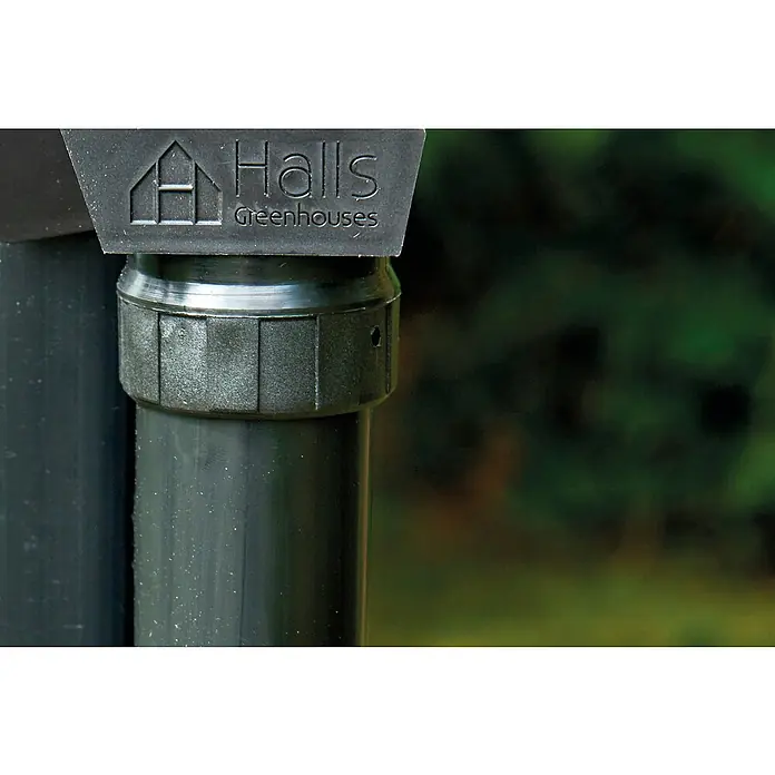 Fallrohr - Länge: 7 cm, Schwarz, Passend für: Halls Icon - Nahaufnahme eines schwarzen Halls Gewächshauspfostens.