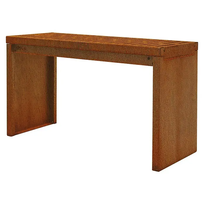 Palatino Gartenbank Bridge - B x T x H: 109 x 40 x 54 cm, Stahl, Rostbraun - Rostfarbene Metallbank mit Lattenrost-Sitzfläche. Das schlichte Design passt gut in moderne Außenbereiche und bietet eine stilvolle Sitzgelegenheit.