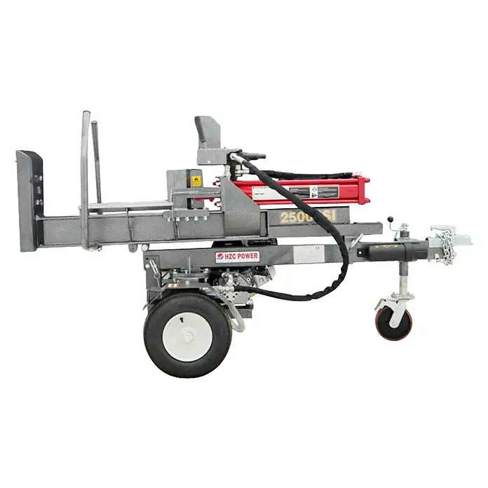 HZC Power Holzspalter HS25266 - 25 t, Max. Spaltgutlänge: 60 cm - Abbildung eines horizontalen Holzspalters von HZC Power mit einer Kapazität von 2500 PSI. Der Holzspalter ist mit Rädern für einfachen Transport ausgestattet.