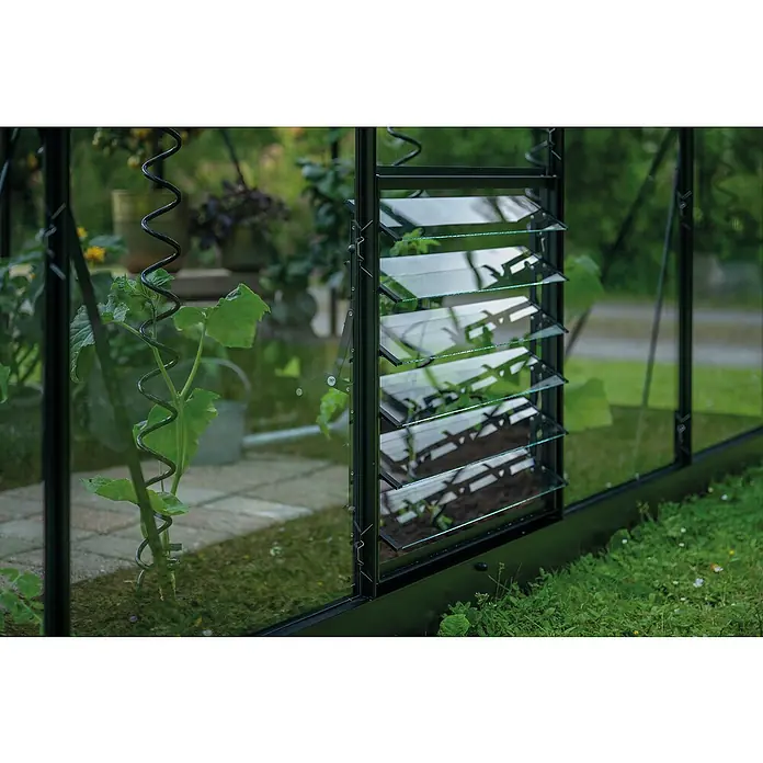 Halls Gewächshaus-Lüfter - Passend für: Halls Icon Gewächshäuser (Schwarz), L x H: 6 x 135 cm - Gewächshausfenster mit Lamellen zur Belüftung. Die Lamellen sind aus Glas und im schwarzen Rahmen verbaut für optimale Klimakontrolle.