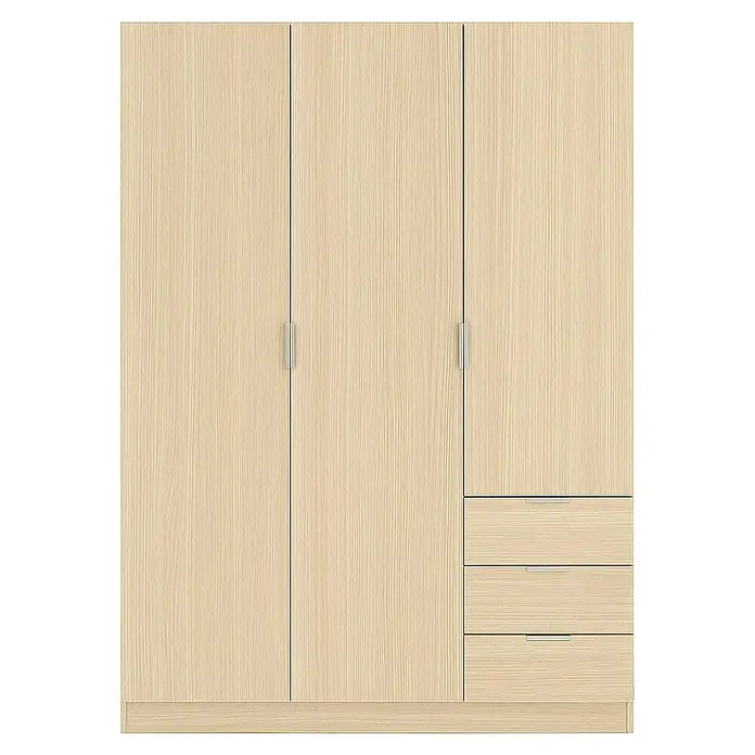 Armario para ropa Basic - L x An x Al: 52 x 121 x 180 cm, Roble - Un amplio armario con aspecto de madera clara con tres puertas y tres cajones para un amplio almacenamiento. Un mueble práctico.