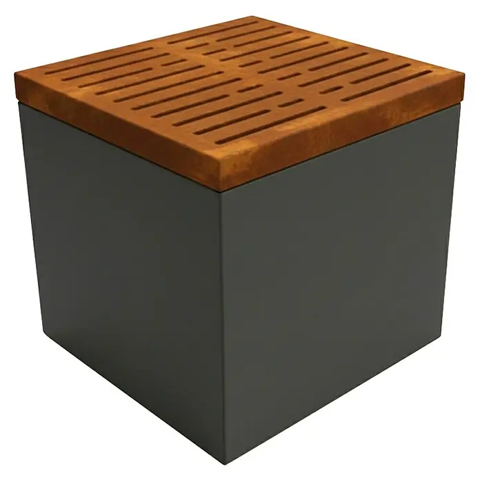 Palatino Sitzauflage Point - L x B x H: 60 x 60 x 6 cm, Rostbraun - Ein moderner würfelförmiger Pflanzkasten in Anthrazit mit einem Rostfarbenen Einsatz oben. Dekoratives Element für den Außenbereich.