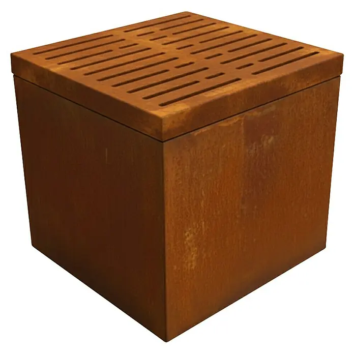 Palatino Sitzauflage Point - L x B x H: 60 x 60 x 6 cm, Rostbraun - Rostfarbener Würfel aus Cortenstahl mit schlitzförmiger Öffnung oben. Ideal für den Garten.
