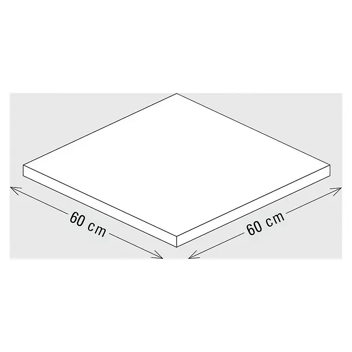 Palatino Tischplatte / Auflage Top - L x B x H: 60 x 60 x 6 cm, Stahl, Rostbraun - Darstellung einer quadratischen 60cm Platte, möglicherweise für Möbel oder Bauprojekte, in einer technischen Zeichnung.