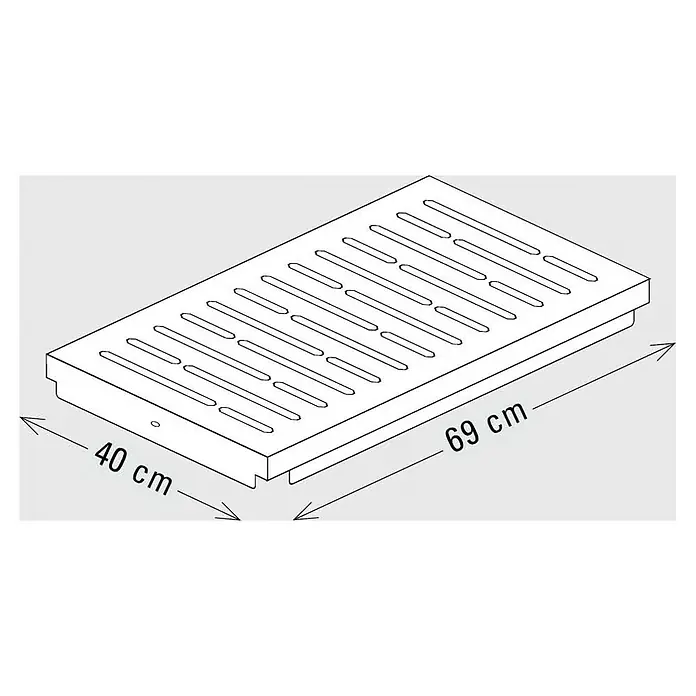 Palatino Bankauflage Bridge - L x B x H: 69 x 40 x 4 cm, Anthrazit - Abbildung eines 40 x 69 cm großen Bodeneinlaufrosts mit Schlitzen. Ein essentielles Element für die Entwässerung im Außenbereich.