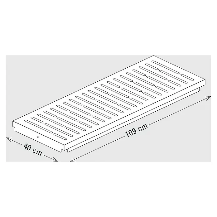 Palatino Bankauflage Bridge - L x B x H: 109 x 40 x 4 cm, Anthrazit - Abbildung einer Entwässerungsrinne mit den Maßen 40 cm x 109 cm für den Außenbereich. Ideal für Terrassen, Gärten und andere Flächen.