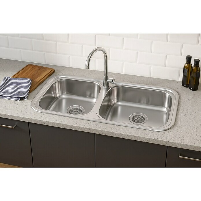 Rodi Fregadero encastrable Sevilla (43,5 x 86 cm, Acero inoxidable, Cromo)