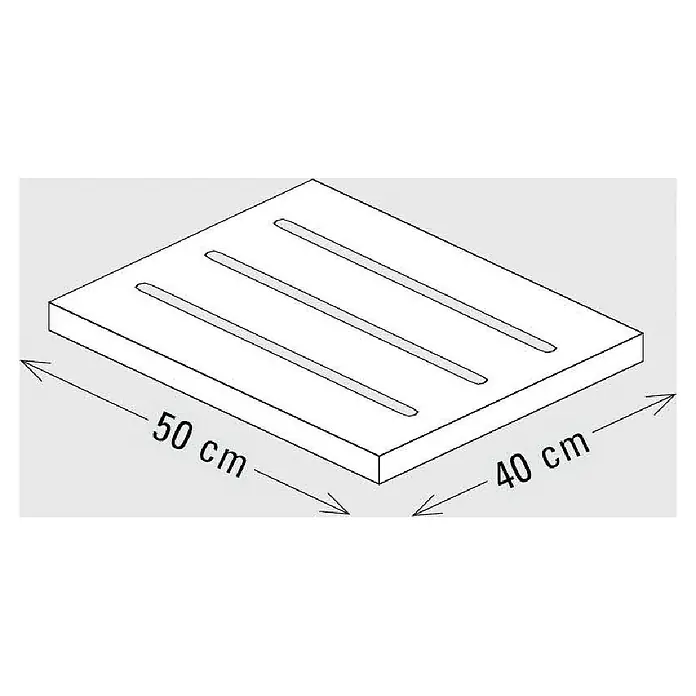 Palatino Sitzauflage Point - L x B: 50 x 40 cm, Rostbraun - Abbildung einer quadratischen Betonplatte mit drei Schlitzen, Abmessungen 50 cm x 40 cm, ideal für Gartenwege oder Terrassen.