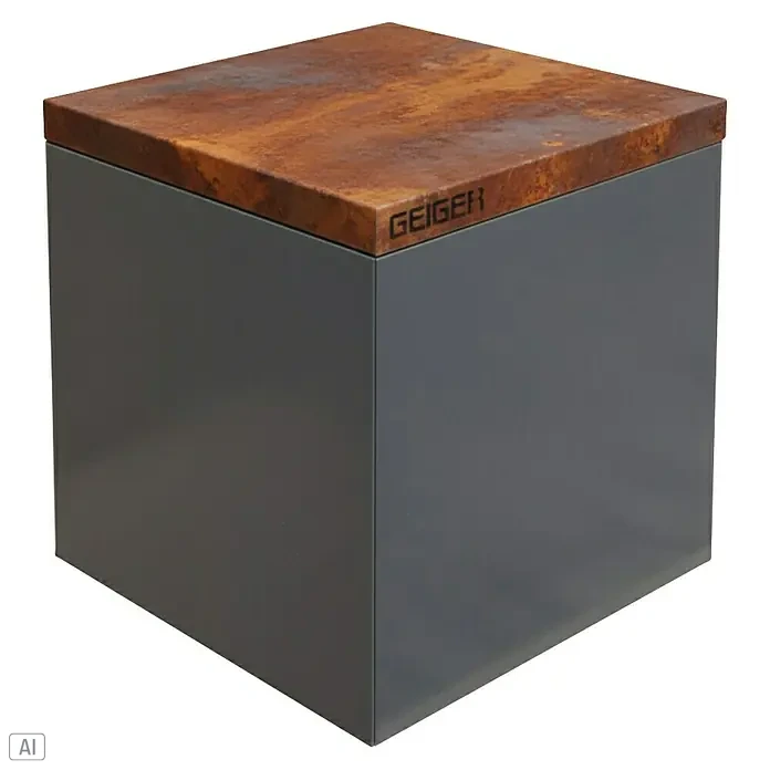 Palatino Tischplatte / Auflage Top - L x B x H: 60 x 60 x 6 cm, Stahl, Rostbraun - Der Geiger-Hocker mit einer rostfarbenen Oberfläche und einem grauen Sockel ist ein stilvolles Möbelstück.