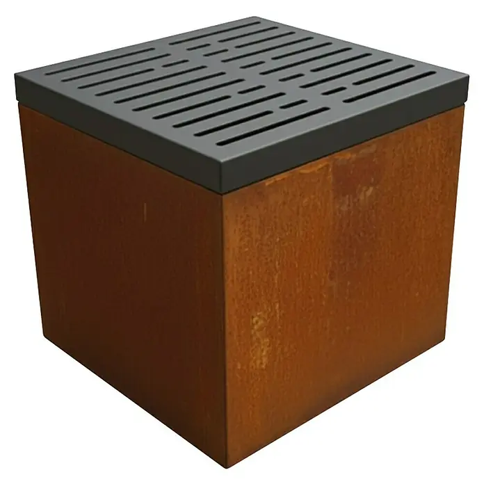 Palatino Sitzauflage Point - L x B x H: 50 x 50 x 6 cm, Anthrazit - Moderner quadratischer Pflanzkübel mit Rostoptik und grauem Gitterdeckel. Ideal für Garten und Terrasse.