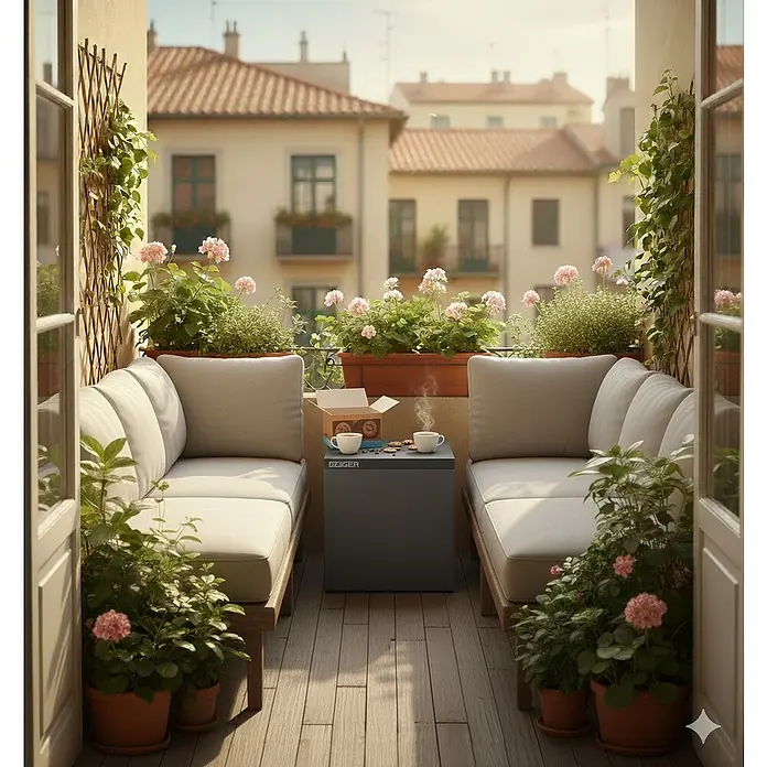 Palatino Tischplatte / Auflage Top - L x B x H: 60 x 60 x 6 cm, Stahl, Anthrazit - Gemütliche Sitzecke auf dem Balkon mit Weiger-Beistelltisch, ideal für entspannte Stunden im Freien mit Kaffee und Gebäck.