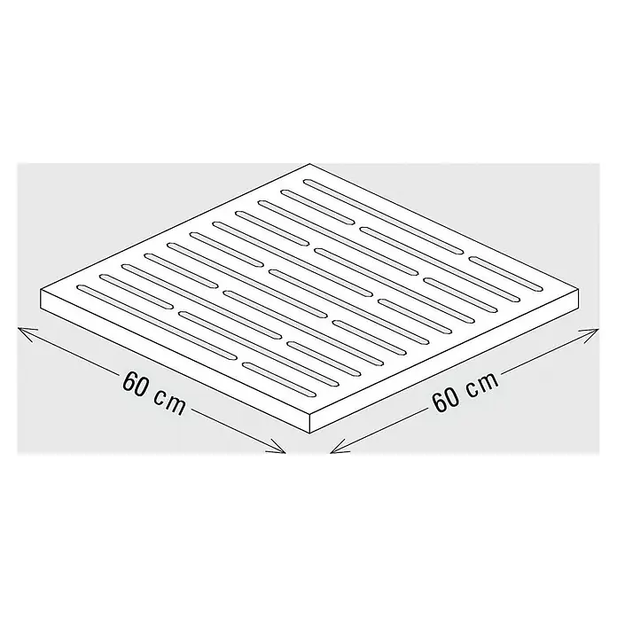 Palatino Sitzauflage Point - L x B x H: 60 x 60 x 6 cm, Anthrazit - Abbildung eines quadratischen 60x60 cm großen Gitterrosts mit länglichen Schlitzen. Ideal für Außenbereiche wie Terrassen und Gärten.