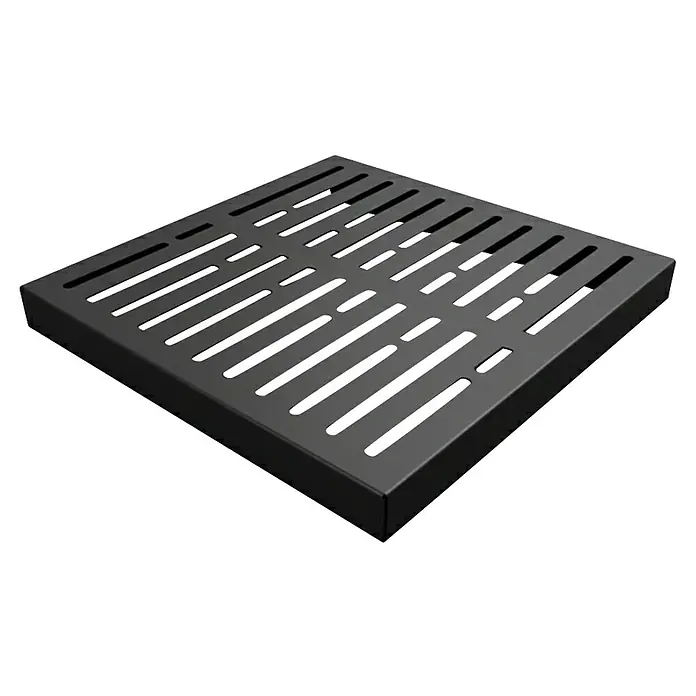 Palatino Sitzauflage Point - L x B x H: 60 x 60 x 6 cm, Anthrazit - Ein schwarzer quadratischer Grillrost mit schmalen Schlitzen, ideal für gleichmäßiges Grillen.