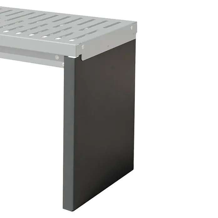 Palatino Stütze für modulare Gartenbank Bridge - L x B x H: 54 x 39 x 4 cm, Stahl, Anthrazit - Nahaufnahme eines robusten Regalsystems mit einer grauen Lochplatte und einer stabilen schwarzen Seitenwand. Ideal für Lager und Werkstatt.