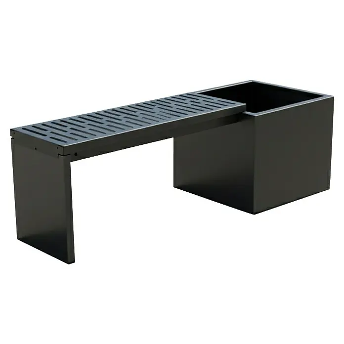 Palatino Stütze für modulare Gartenbank Bridge - L x B x H: 54 x 39 x 4 cm, Stahl, Anthrazit - Das Bild zeigt einen modernen Pflanzkübel aus Metall mit einem Rostdeckel, ideal für den Außenbereich.