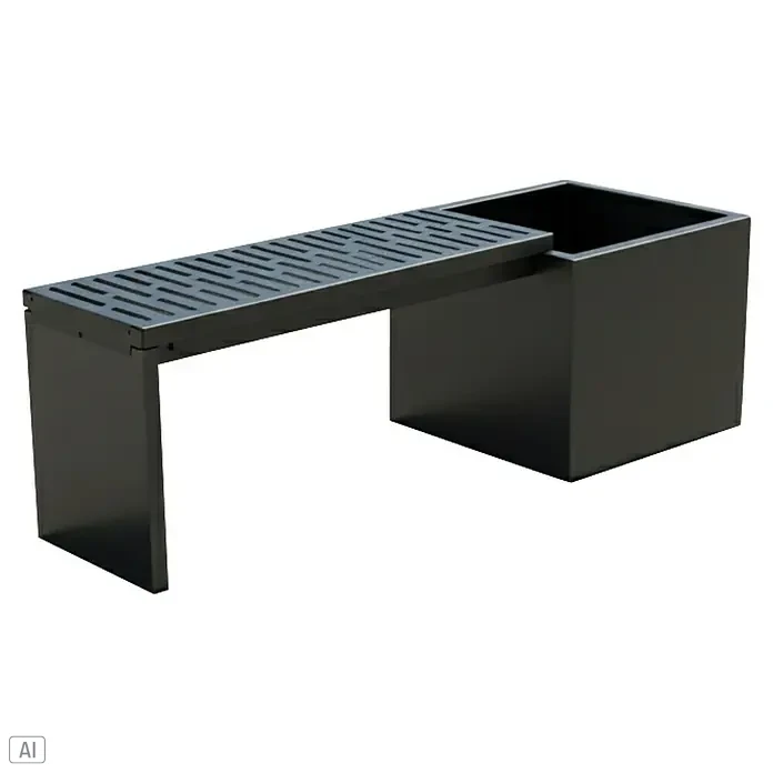 Palatino Stütze für modulare Gartenbank Bridge - L x B x H: 54 x 39 x 4 cm, Stahl, Anthrazit - Das Bild zeigt einen modernen Pflanzkübel aus Metall mit einem Rostdeckel, ideal für den Außenbereich.