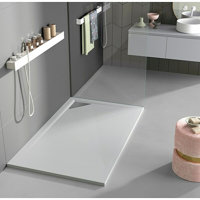 Duplach Plato de ducha Mío (L x An: 140 x 90 cm, Material compuesto, Blanco, Rejilla a la izquierda) | BAUHAUS