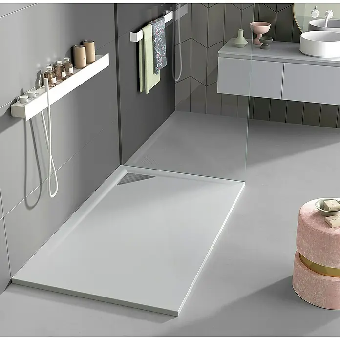 Duplach Plato de ducha Mío - L x An: 70 x 70 cm, Material compuesto, Blanco, Rejilla a la izquierda - Elegante plato de ducha en un diseño de baño moderno, minimalista y elegante, con líneas limpias y materiales de alta calidad.