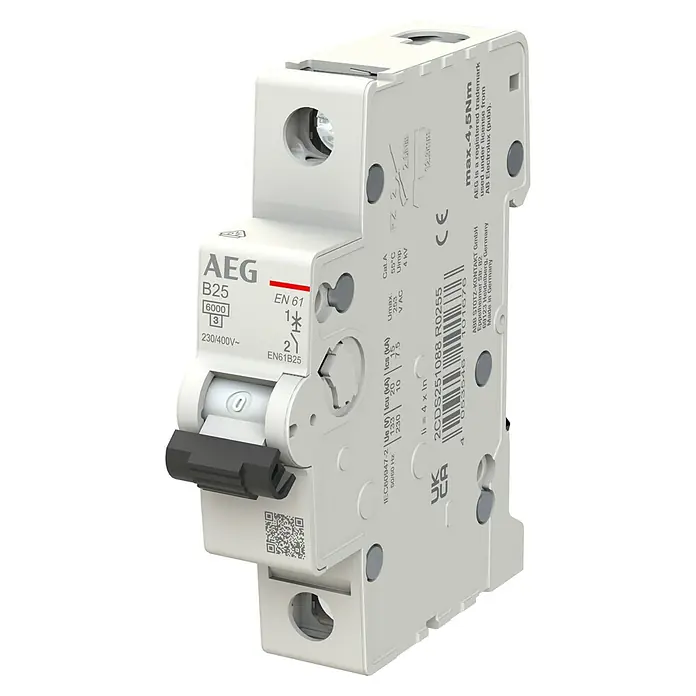 AEG Sicherungsautomat Elfa Plus EN61B25 - Polanzahl: 1 Stk. - Ein AEG B25 Leitungsschutzschalter, der für den Schutz von elektrischen Anlagen vor Überlastung und Kurzschlüssen konzipiert ist.