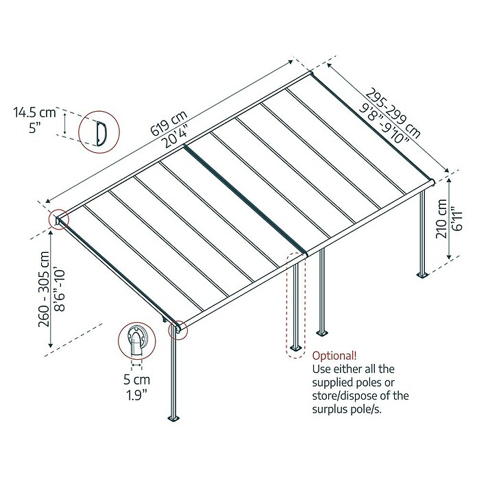 Palram – Canopia Terrassenüberdachung Capri (B x T: 619 x 299 cm, Anthrazit, Polycarbonat, Klar) | BAUHAUS