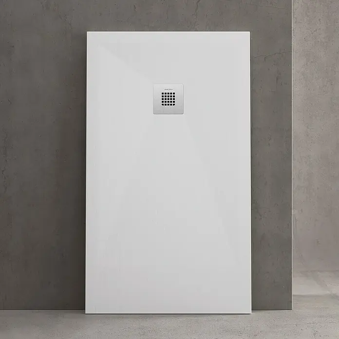 Duplach Plato de ducha Plus - L x An: 130 x 70 cm, Material compuesto, Blanco - Elegante plato de ducha rectangular blanco con desagüe cuadrado situado en el centro. Diseño moderno para baños contemporáneos.